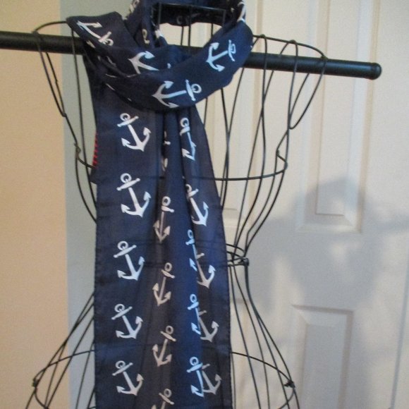 Jacqueline Ferrar 100% Silk Scarf Nautical Design Red White & Blue - Picture 2 of 6
